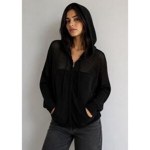 Banana Republic Hooded Sweater Jacket Women’s M Black Full Zip Mesh Insert